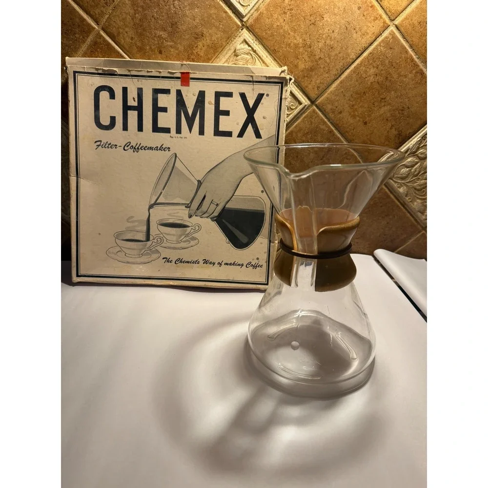 Vintage Chemex Pyrex Glass Pour Over Coffee Maker with Original Box Made in USA